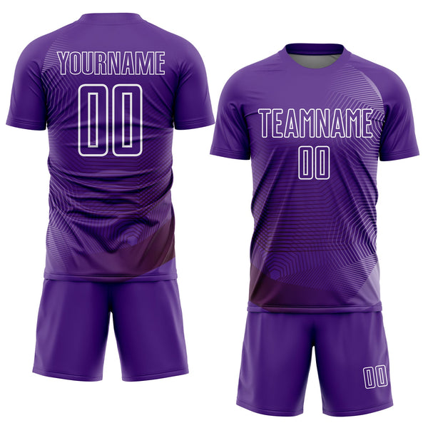 Custom Purple White Geometric Lines Sublimation Soccer Uniform Jersey alternate
