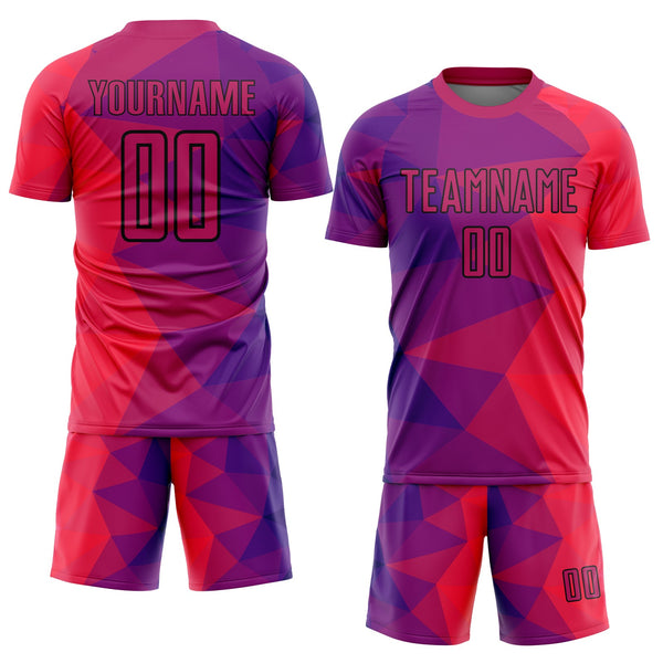 Custom Purple Red-Black Geometric Shapes Sublimation Soccer Uniform Jersey alternate