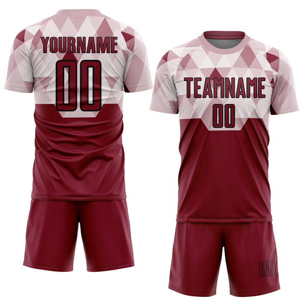 Custom Crimson Black Geometric Shapes Sublimation Soccer Uniform Jersey alternate