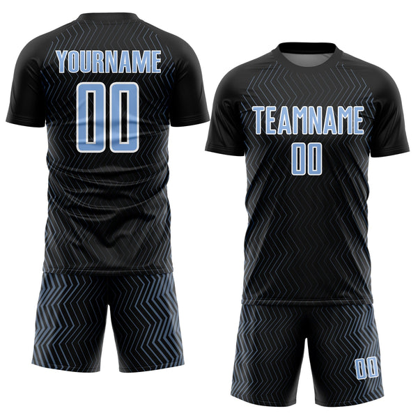 Custom Black Light Blue-White Geometric Lines Sublimation Soccer Uniform Jersey alternate