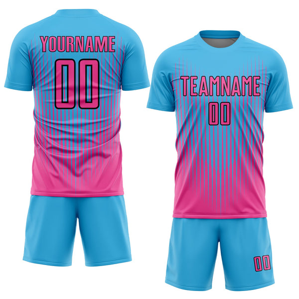 Custom Sky Blue Pink-Black Lines Sublimation Soccer Uniform Jersey alternate