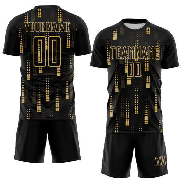 Custom Black Old Gold Geometric Shapes Sublimation Soccer Uniform Jersey alternate