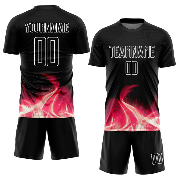 Custom Black White Flame Sublimation Soccer Uniform Jersey alternate