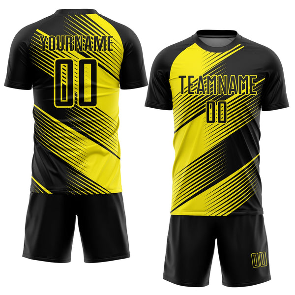 Custom Black Light Yellow Line Sublimation Soccer Uniform Jersey alternate