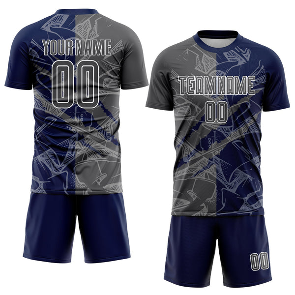 Custom Graffiti Pattern Steel Gray-Navy Scratch Sublimation Soccer Uniform Jersey alternate