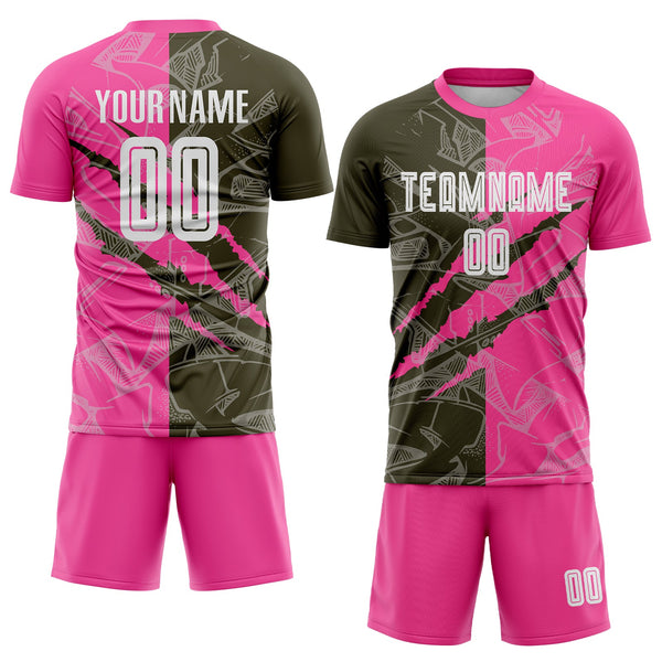 Custom Graffiti Pattern Olive-Pink Scratch Sublimation Soccer Uniform Jersey alternate