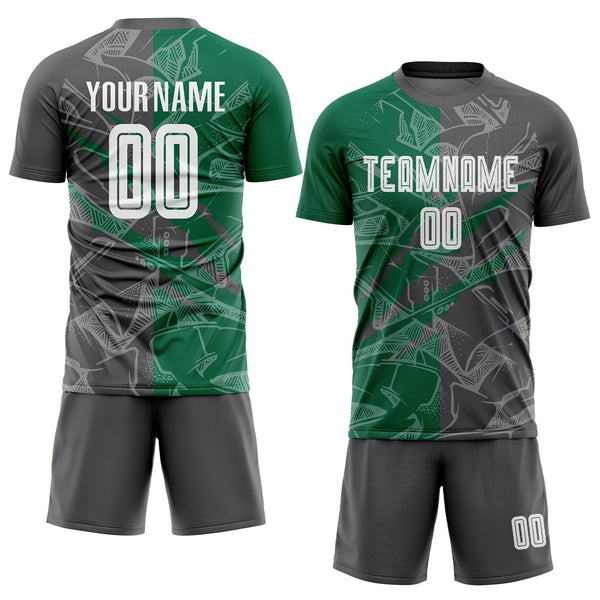 Custom Graffiti Pattern Kelly Green-Steel Gray Scratch Sublimation Soccer Uniform Jersey alternate