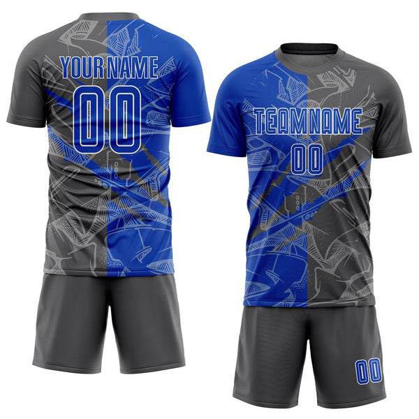 Custom Graffiti Pattern Thunder Blue-Steel Gray Scratch Sublimation Soccer Uniform Jersey alternate