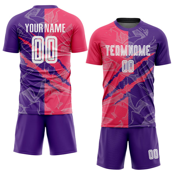 Custom Graffiti Pattern Neon Pink-Purple Scratch Sublimation Soccer Uniform Jersey alternate