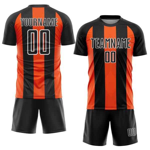 Custom Black Orange-White Line Sublimation Soccer Uniform Jersey alternate