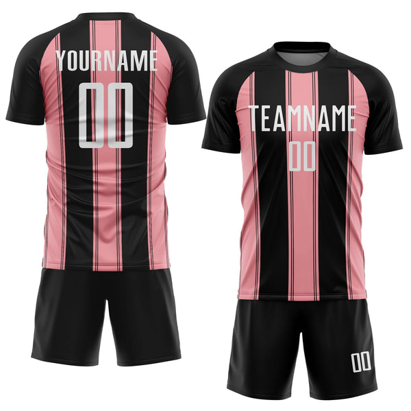 Custom Black White-Medium Pink Line Sublimation Soccer Uniform Jersey alternate
