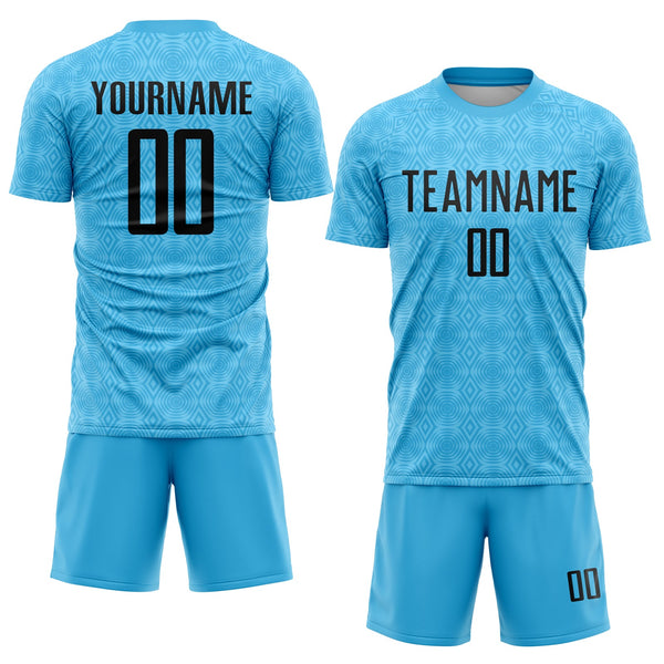 Custom Sky Blue Black Geometric Shapes Sublimation Soccer Uniform Jersey alternate