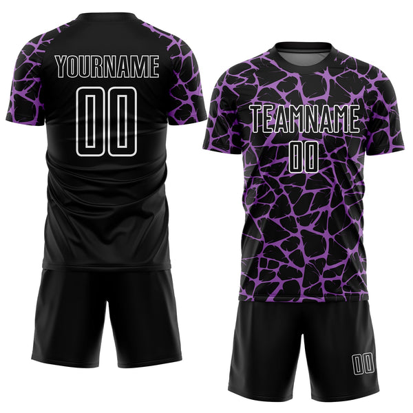 Custom Black Medium Purple-White Abstract Network Splash Sublimation Soccer Uniform Jersey alternate