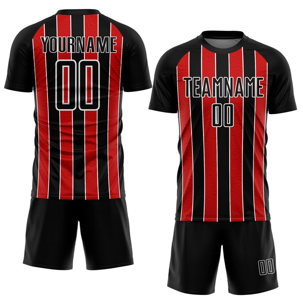 Custom Black Red-White Line Sublimation Soccer Uniform Jersey alternate