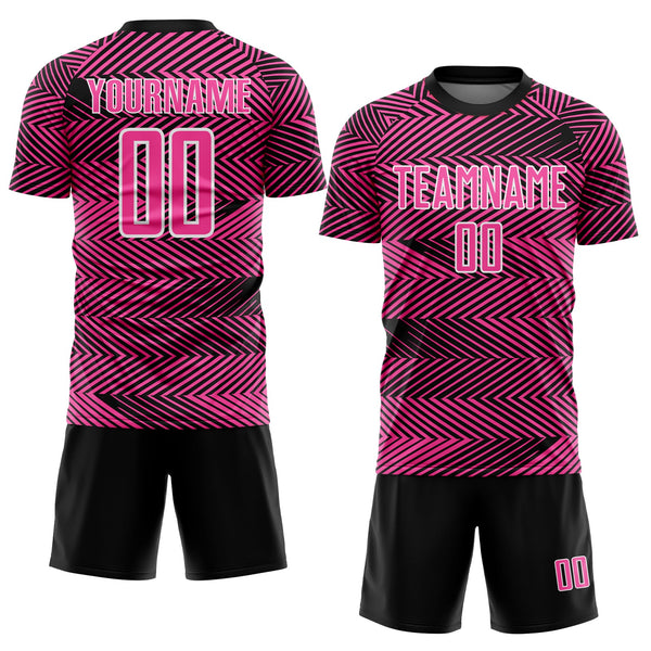 Custom Pink Black-White Line Sublimation Soccer Uniform Jersey alternate