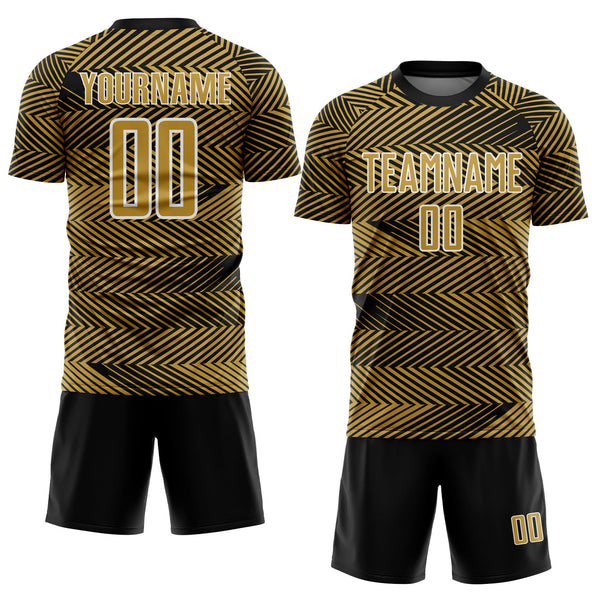 Custom Old Gold Black-White Line Sublimation Soccer Uniform Jersey alternate