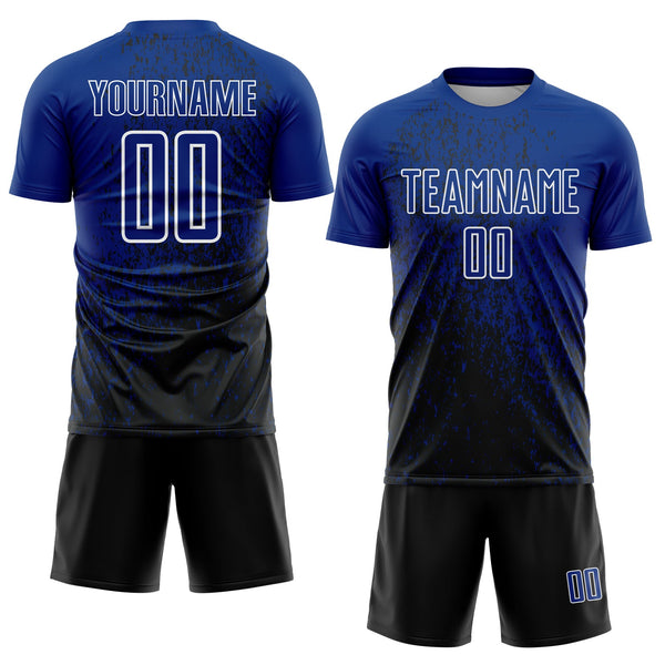 Custom Royal Black-White Abstract Fragment Art Sublimation Soccer Uniform Jersey alternate