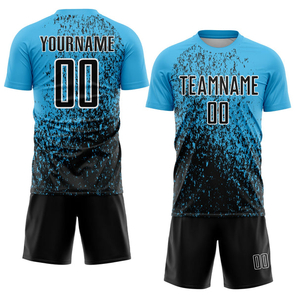 Custom Sky Blue Black-White Abstract Fragment Art Sublimation Soccer Uniform Jersey alternate