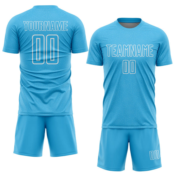 Custom Sky Blue White Geometric Shape Sublimation Soccer Uniform Jersey alternate