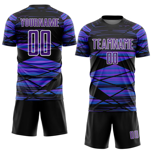 Custom Black Purple-White Line Sublimation Soccer Uniform Jersey alternate