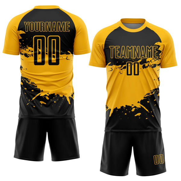 Custom Black Gold Splash Sublimation Soccer Uniform Jersey alternate