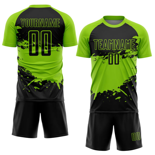 Custom Black Neon Green Splash Sublimation Soccer Uniform Jersey alternate