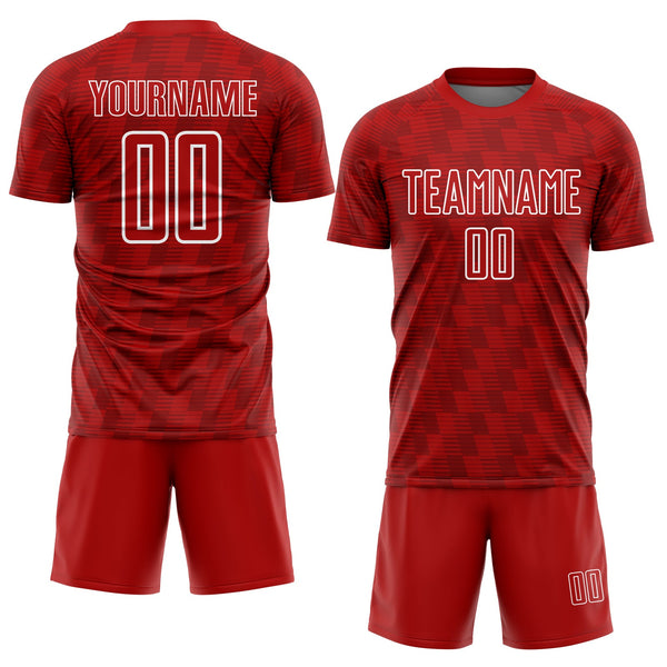 Custom Red White Line Sublimation Soccer Uniform Jersey alternate