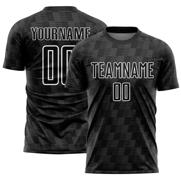 Custom Black White Line Sublimation Soccer Uniform Jersey