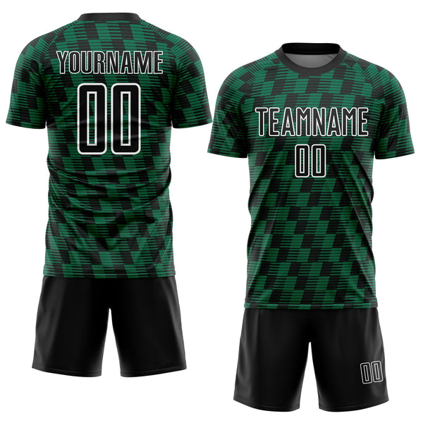 Custom Black Kelly Green-White Line Sublimation Soccer Uniform Jersey alternate