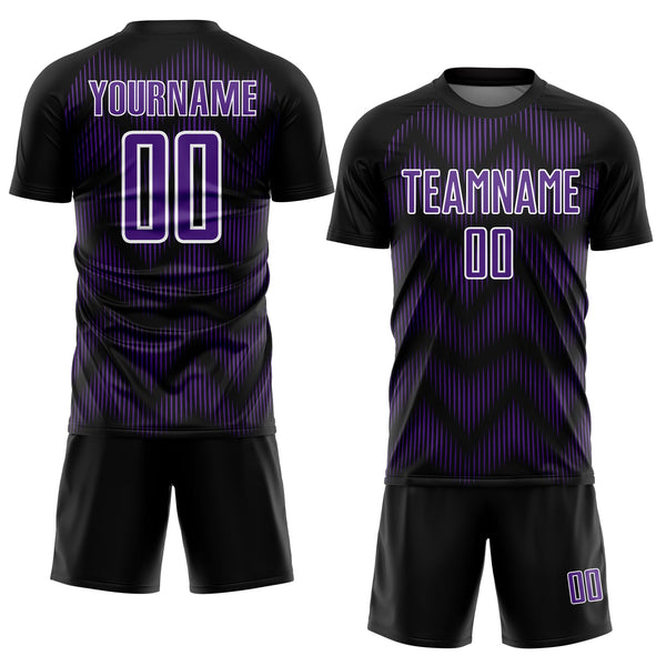 Custom Black Purple-White Line Sublimation Soccer Uniform Jersey alternate