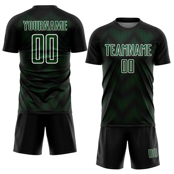 Custom Black Green-White Line Sublimation Soccer Uniform Jersey alternate