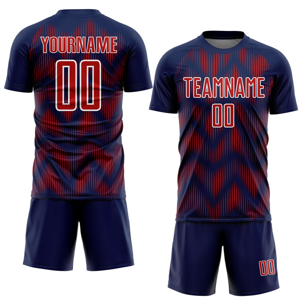 Custom Navy Red-White Line Sublimation Soccer Uniform Jersey alternate