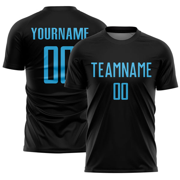 Custom Black Sky Blue Sublimation Soccer Uniform Jersey