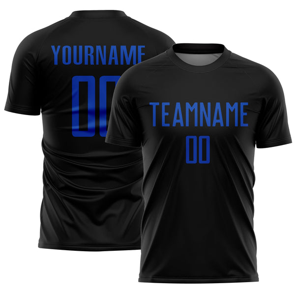 Custom Black Thunder Blue Sublimation Soccer Uniform Jersey