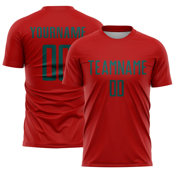 Custom Red Midnight Green Sublimation Soccer Uniform Jersey