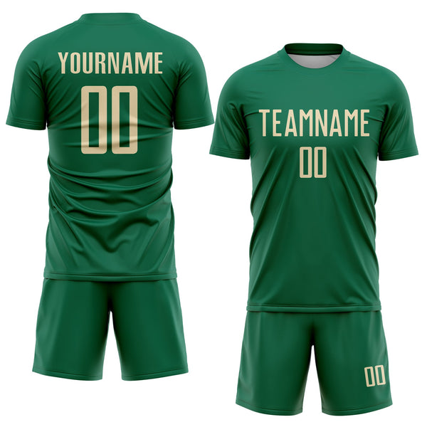 Custom Kelly Green Cream Sublimation Soccer Uniform Jersey alternate
