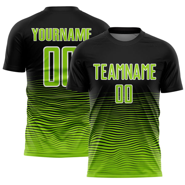 Custom Black Neon Green-White Gradient Line Sublimation Soccer Uniform Jersey