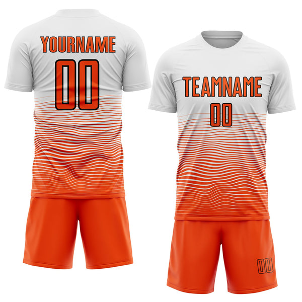 Custom White Orange-Black Gradient Line Sublimation Soccer Uniform Jersey alternate