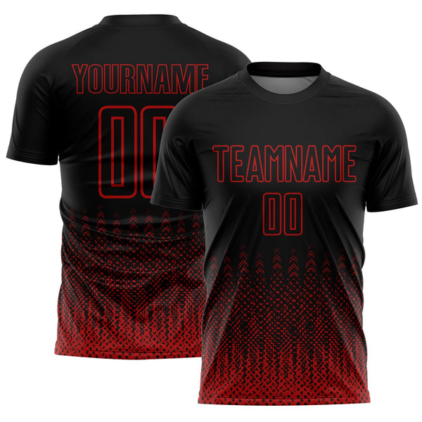 Custom Black Red Geometric Shape Sublimation Soccer Uniform Jersey