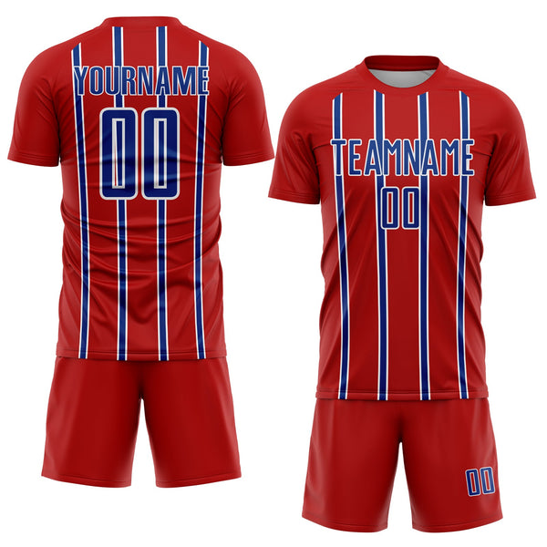 Custom Red Royal-White Stripe Line Sublimation Soccer Uniform Jersey alternate
