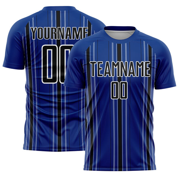 Custom Royal Black-White Stripe Sublimation Soccer Uniform Jersey