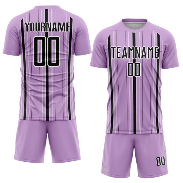 Custom Light Purple Black-White Stripe Sublimation Soccer Uniform Jersey alternate