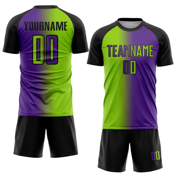 Custom Purple Neon Green-Black Sublimation Gradient Fashion Soccer Uniform Jersey alternate