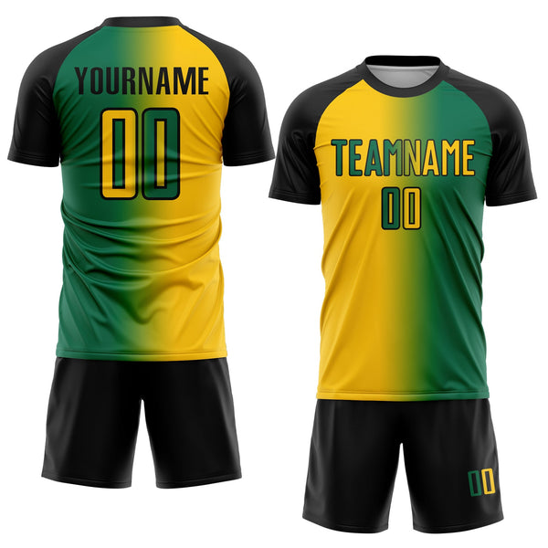 Custom Kelly Green Yellow-Black Sublimation Gradient Fashion Soccer Uniform Jersey alternate