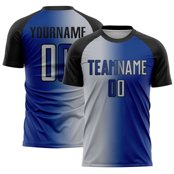 Custom Royal Gray-Black Sublimation Gradient Fashion Soccer Uniform Jersey