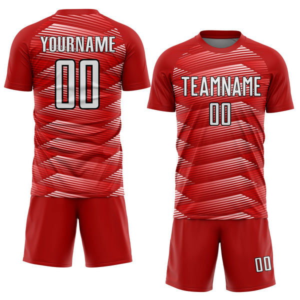 Custom Red White-Black Stripe Line Sublimation Soccer Uniform Jersey alternate