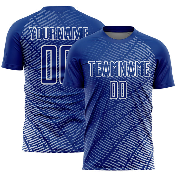 Custom Royal White Stripe Line Sublimation Soccer Uniform Jersey