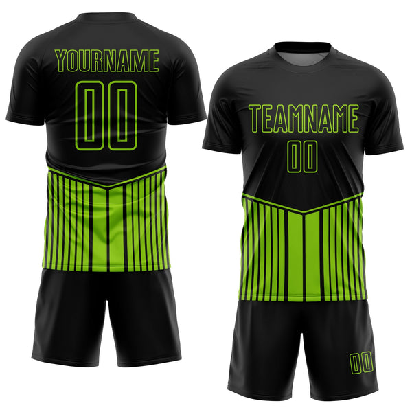 Custom Black Neon Green Stripe Line Sublimation Soccer Uniform Jersey alternate