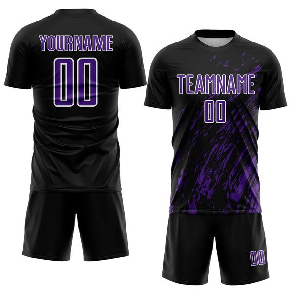 Custom Black Purple-White Splash Sublimation Soccer Uniform Jersey alternate