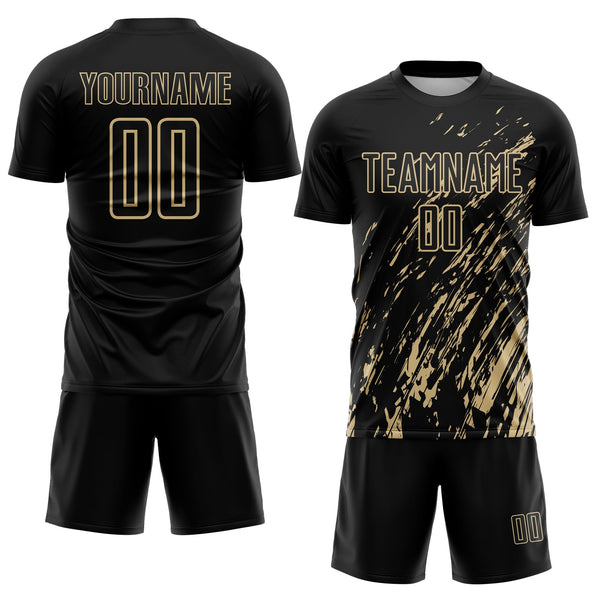 Custom Black Vegas Gold Splash Sublimation Soccer Uniform Jersey alternate